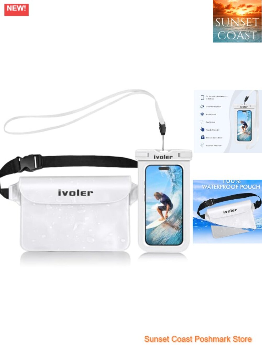 Waterproof Fanny Pack & Phone Pouch 2-Pack, IPX8 Dry Bag for Swimming,
